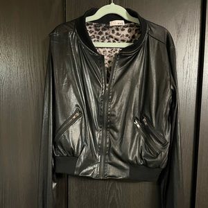 Women bomber jacket black metallic